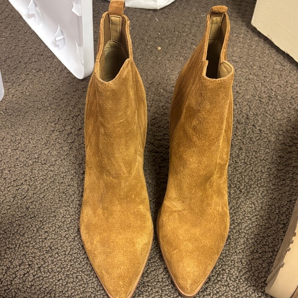 Marc Fisher Camel Suede Ankle Booties - Picture 1 of 4